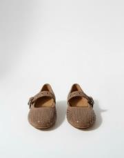 119 yuvarlak burun toka ve trok detaylı vizon süet babet koyu vizon