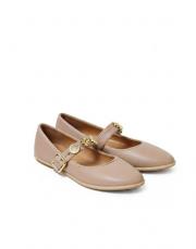 123 yuvarlak burun toka detaylı vizon deri babet vizon