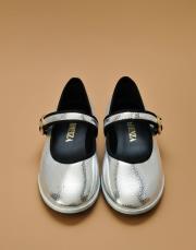 veroni yuvarlak burun toka detaylı vegan deri babet gümüş