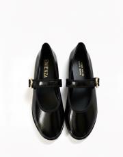 veroni yuvarlak burun toka detaylı vegan deri babet siyah 3