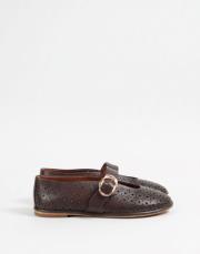 senpera lazer detaylı yuvarlak burun vegan deri babet kahve 2