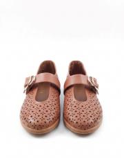 senpera lazer detaylı yuvarlak burun vegan deri babet taba