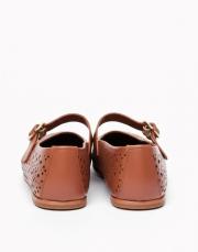 senpera lazer detaylı yuvarlak burun vegan deri babet taba 2