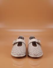 senpera lazer detaylı yuvarlak burun vegan deri babet ten