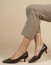 start rustik vegan deri sivri burun topuklu ayakkabı kahve