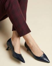 start rustik vegan deri sivri burun topuklu ayakkabı lacivert