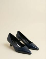 start rustik vegan deri sivri burun topuklu ayakkabı lacivert 2