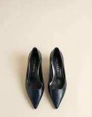 start rustik vegan deri sivri burun topuklu ayakkabı lacivert 3