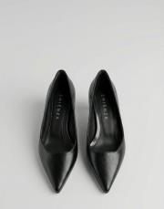 start rustik vegan deri sivri burun topuklu ayakkabı siyah 4