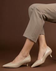 start rustik vegan deri sivri burun topuklu ayakkabı bej