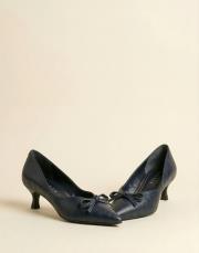 ribbon rustik vegan deri sivri burun fiyonklu topuklu ayakkabı lacivert 3