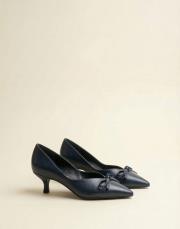 ribbon rustik vegan deri sivri burun fiyonklu topuklu ayakkabı lacivert 6