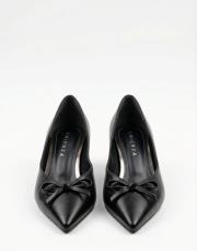 ribbon rustik vegan deri sivri burun fiyonklu topuklu ayakkabı siyah 4