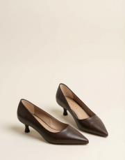 delay 1.sınıf vegan deri fiyonk detaylı topuklu ayakkabı kahve 5