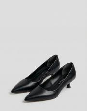 delay 1.sınıf vegan deri fiyonk detaylı topuklu ayakkabı siyah 4