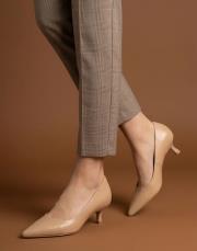 delay 1.sınıf vegan deri fiyonk detaylı topuklu ayakkabı ten