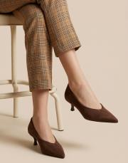 smart vegan süet sivri burun topuklu ayakkabı kahve