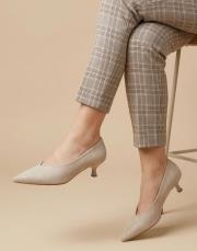 smart vegan süet sivri burun topuklu ayakkabı bej