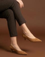 smart vegan süet sivri burun topuklu ayakkabı taba