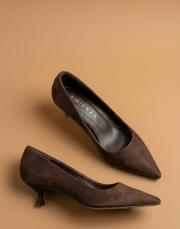 depart vegan süet sivri burun topuklu ayakkabı kahve 2