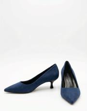depart vegan süet sivri burun topuklu ayakkabı lacivert 3