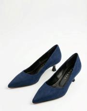 depart vegan süet sivri burun topuklu ayakkabı lacivert 4