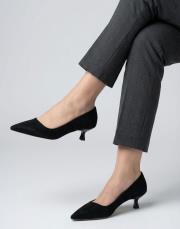 depart vegan süet sivri burun topuklu ayakkabı siyah