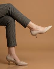 depart vegan süet sivri burun topuklu ayakkabı bej