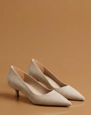 depart vegan süet sivri burun topuklu ayakkabı bej 4