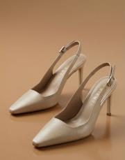 hıgher rustik vegan deri küt burun yüksek topuklu ayakkabı bej 3