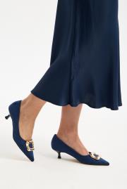 slıde toka detaylı vegan süet sivri burun topuklu ayakkabı lacivert 4