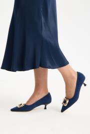 slıde toka detaylı vegan süet sivri burun topuklu ayakkabı lacivert 5