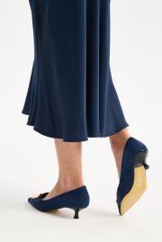 slıde toka detaylı vegan süet sivri burun topuklu ayakkabı lacivert 6