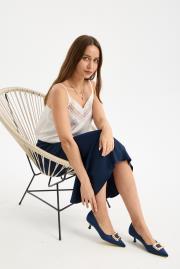 slıde toka detaylı vegan süet sivri burun topuklu ayakkabı lacivert 7