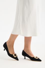 slıde toka detaylı vegan süet sivri burun topuklu ayakkabı siyah 5