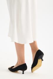 slıde toka detaylı vegan süet sivri burun topuklu ayakkabı siyah 6