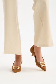 slıde toka detaylı vegan süet sivri burun topuklu ayakkabı taba 3