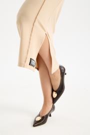 justmıne rustik vegan deri tokalı sivri burun topuklu ayakkabı kahve