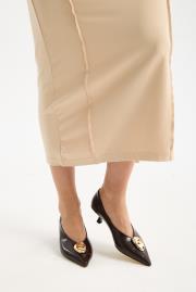 justmıne rustik vegan deri tokalı sivri burun topuklu ayakkabı kahve 4