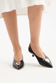 justmıne rustik vegan deri tokalı sivri burun topuklu ayakkabı lacivert 2