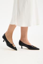 justmıne rustik vegan deri tokalı sivri burun topuklu ayakkabı lacivert 4