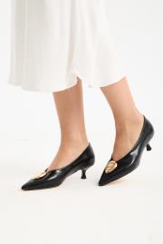 justmıne rustik vegan deri tokalı sivri burun topuklu ayakkabı lacivert 5