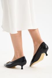 justmıne rustik vegan deri tokalı sivri burun topuklu ayakkabı lacivert 6