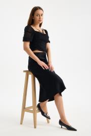 justmıne rustik vegan deri tokalı sivri burun topuklu ayakkabı siyah 5