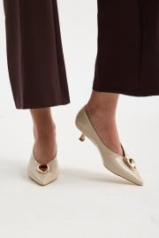 justmıne rustik vegan deri tokalı sivri burun topuklu ayakkabı bej 2