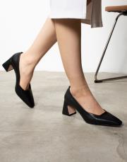 rubi köşeli kalıp kalın topuk vegan deri ayakkabı siyah