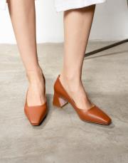 rubi köşeli kalıp kalın topuk vegan deri ayakkabı taba 2