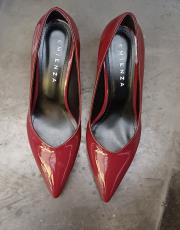 rubişx sivri kalıp kalın topuk rugan deri ayakkabı bordo 3