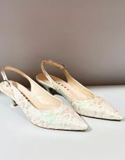 mondy dantel desen tekstil malzeme pino topuklu ayakkabı krem