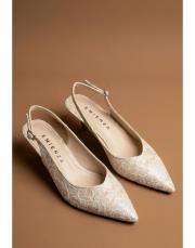 mondy dantel desen tekstil malzeme pino topuklu ayakkabı krem 3